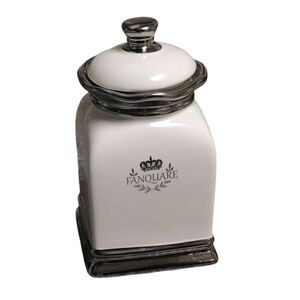Fanquare Porcelain Tea Canister Fitted Top White Silver 6.5 in Kitchenware Decor